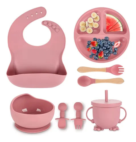 Juego de Cubiertos de Silicona Antideslizante para Bebé – 8 Piezas